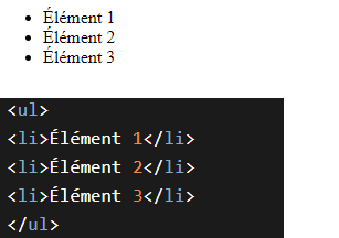 Code source HTML Création d'une Liste